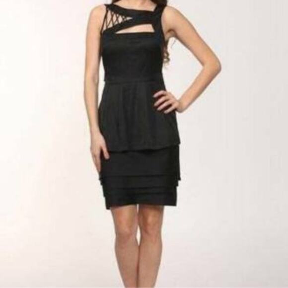 BCBGMaxAzria Shoelace Peplum Dress Black Size 6 - Picture 2 of 9